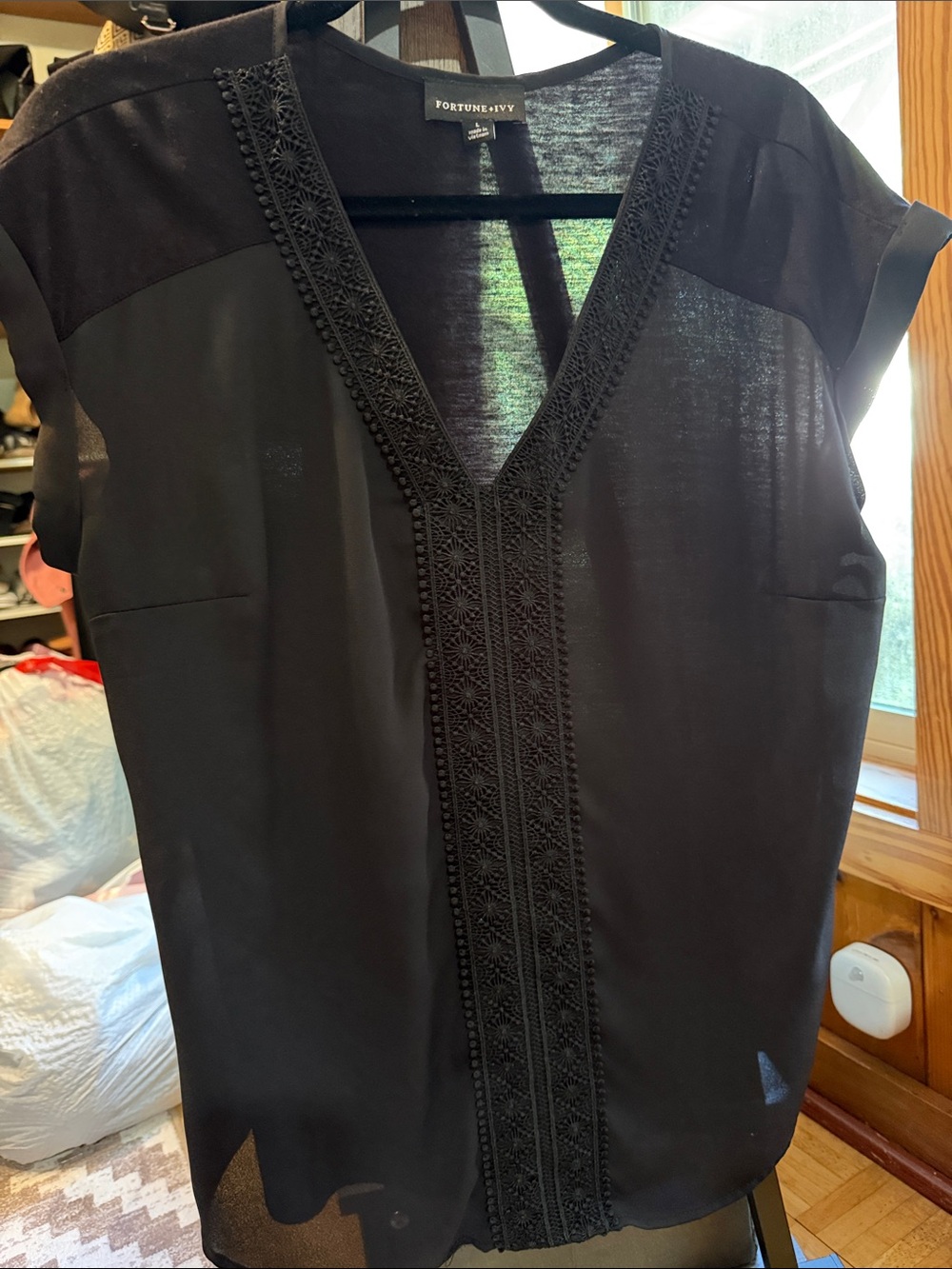 Black V-Neck Embroidered Women’s Top